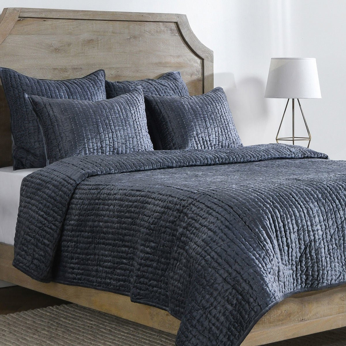 Velvet Quilt Set, Queen Quilt, Sea Fog Blue