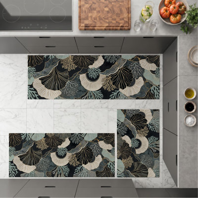 Botanical Wave Non-Slip Washable Kitchen Mats