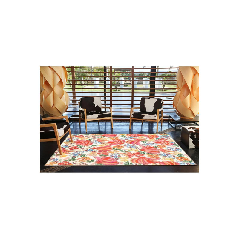 Tapis de sol en mélange de couleurs et de motifs floraux, Rectangle 2 pi 4 po x 4 pi