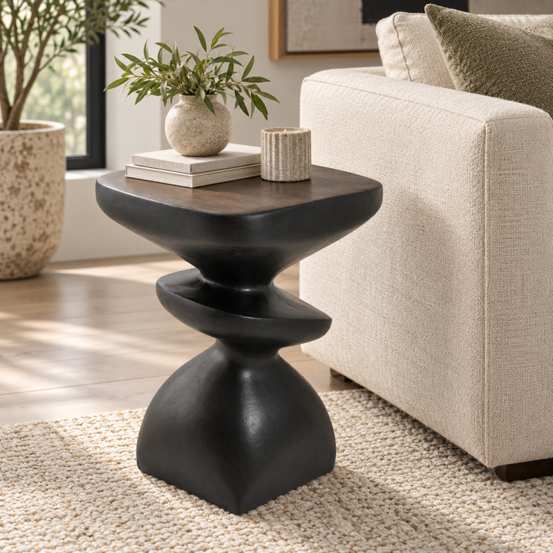 Table d'appoint sculpturale abstraite MGO de 53 cm (20,87 po) avec base incurvée à plusieurs niveaux, capacité de 34,5 kg (76 lb), entièrement assemblée, pour intérieur et extérieur, noire
