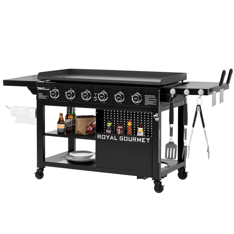 Royal Gourmet 44-Inch 6-Burner Flat Top Gas Grill Griddle with Foldable Side Shelves, Black