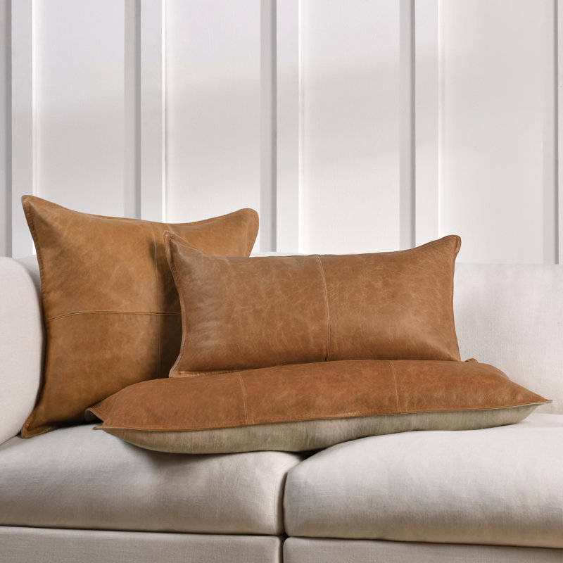 Kosas Home Cheyenne 100% Leather Throw Pillow, 16" x 36", Chestnut, Rectangular