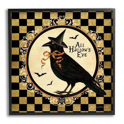 «All Hallow's Eve Halloween Crow» encadré sur bois par Stephanie Workman Marrott, impression