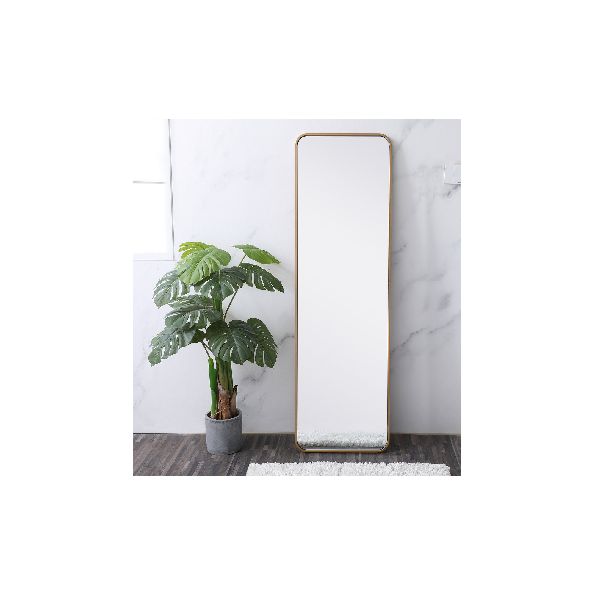 Sabine Metal Rounded Rectangle Wall Mirror, Brass, 60'' H x 18'' W