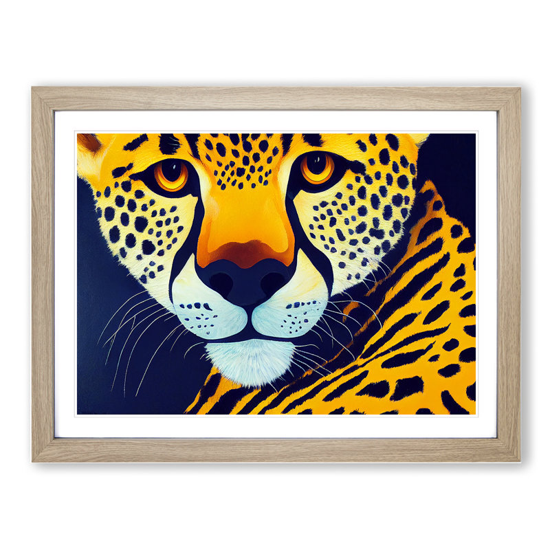 Divine Cheetah - Single Picture Frame Print, 46cm H x 64cm W, Oak