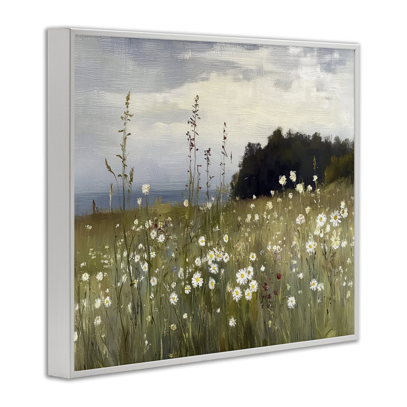 «Seaside Daisy Meadow Giclee Art», conception par Annabelle Hall, H 16 po x l 20 po, Giclée encadrée blanc bord de mer