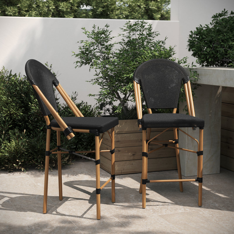 Lavigne Stacking French Style Chair with PVC-Coated Polyester Seat and Metal Frame for Indoor/Outdoor Use, Black, Natural