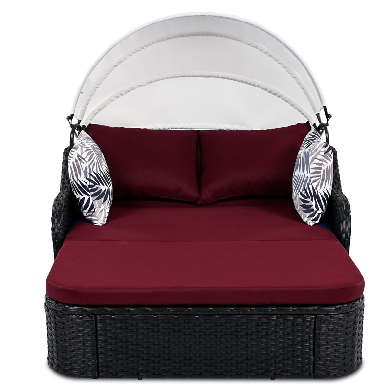 Chaise longue en osier avec auvent réglable, Rouge
