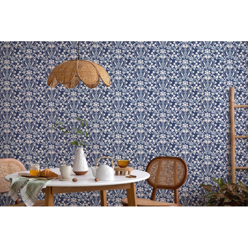 Nomad Snapdragon 10' L x 24" W Wallpaper Tile, Navy Blue, Non-pasted, Faux Grasscloth