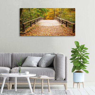 Bridge In The Autumn Forest - Wrapped Canvas Print