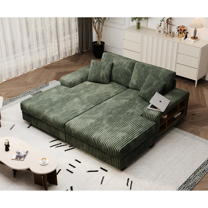 Fluffy Oversized Living Room , Corduroy Sectional With Fabric & Wood, Double Lounge Chair Chair, Wear- Wood Base, For Relaxed