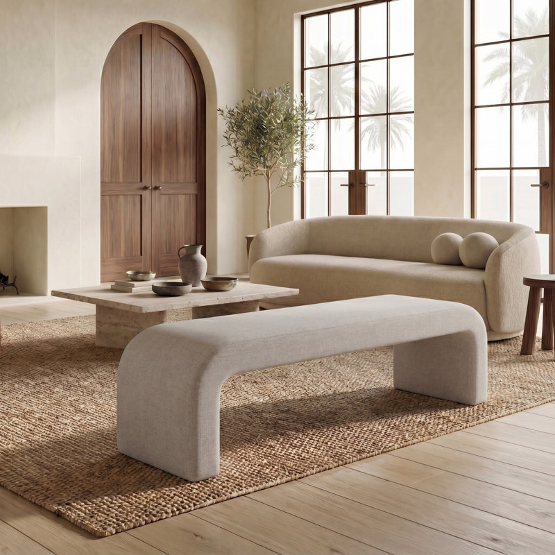 Banc rembourré Daine, Lin gris pâle