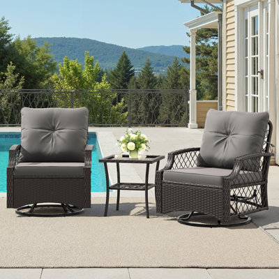 3 Piece Patio Set Outdoor Wicker Glider Rocking and Swivel Chairs with Cushions