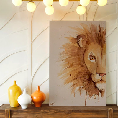 Aquarelle, lion royal, couronne, floral, abstrait, portrait animalier, reproduction, impression sur toile, Botanique, salon, chambre à coucher, couloir, décoration murale surréelle moderne pour entrée de loft
