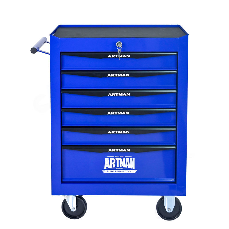 Coffre à outils roulant en métal avec 6 tiroirs, Bleu