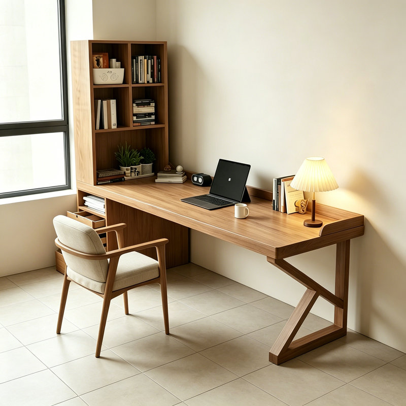 Practical Solid Wood Brown Pine Desk, 70.87" H x 63" W x 23.6" D