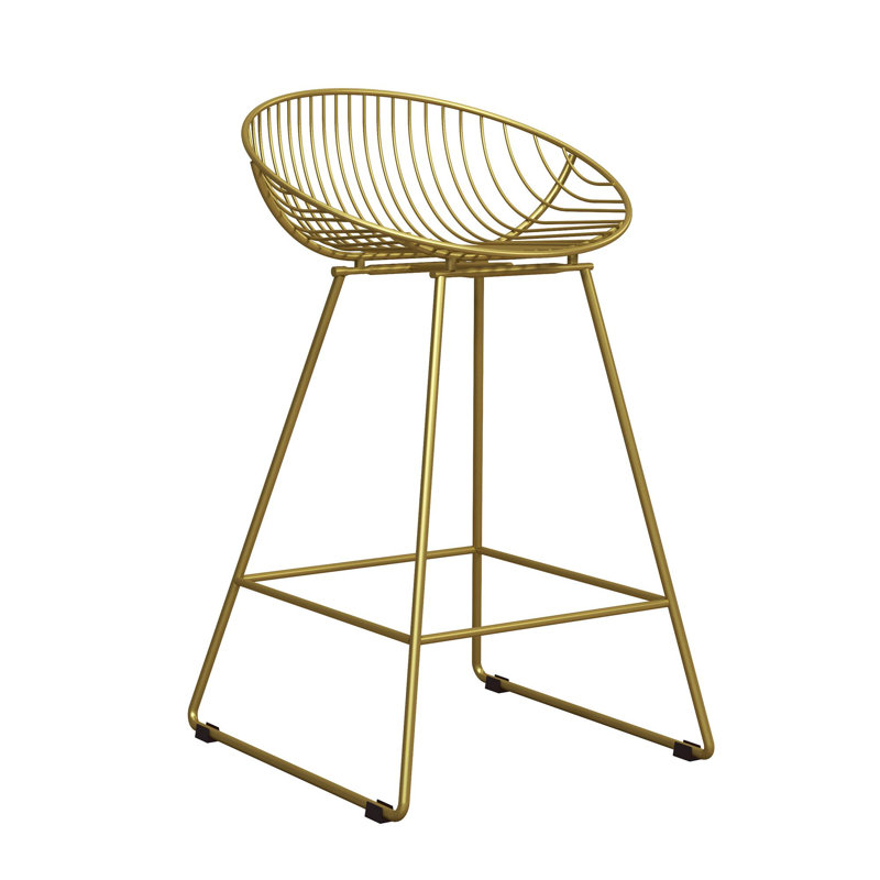 Counter Stool with Metal Frame, Brushed Brass Gold