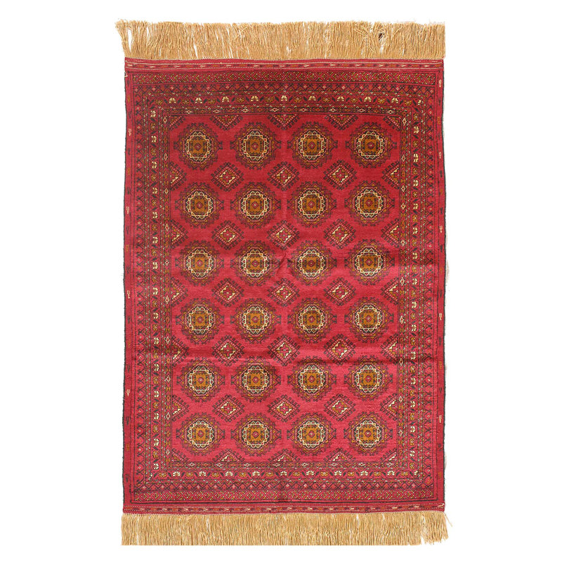 Tapis Quchan en soie noué à la main double face 2 pi 4 po x 3 pi 4 po