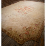 1920s Beige Cream Floral Neoclassical Knotted Antique European Savonnerie Rug