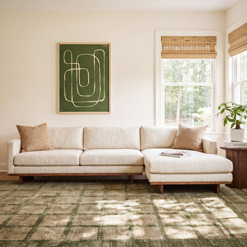 Menades Upholstered L-Shaped Sectional, Right Hand Facing, 32" H x 125" W x 70" D, Irving Taupe Polyester Blend