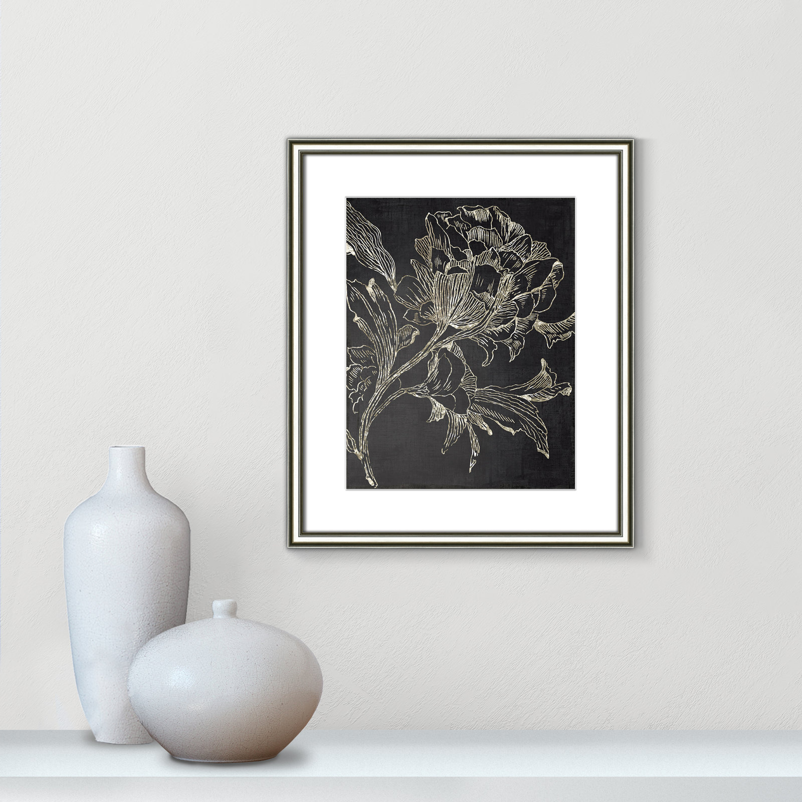 Clarendon "Golden Flower Folklore I" Print, Silver Framed, 20.25" H x 17.25" W