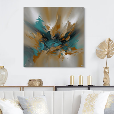 Encre jaune et turquoise jaune, art abstrait acrylique