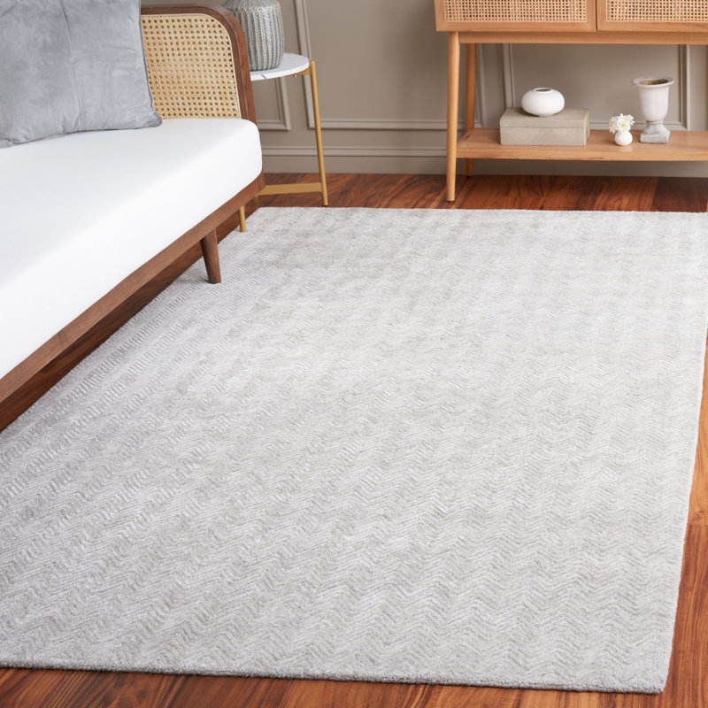 Nidhish Hand Tufted Viscose Wool Cotton Chevron Rug, Rectangle 5' x 8'