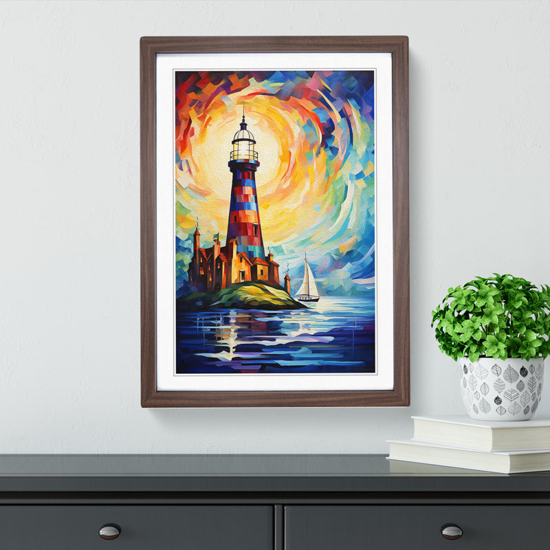 Lighthouse Abstract Art - Framed Print, Walnut Framed, 34cm H x 25cm W x 2cm D