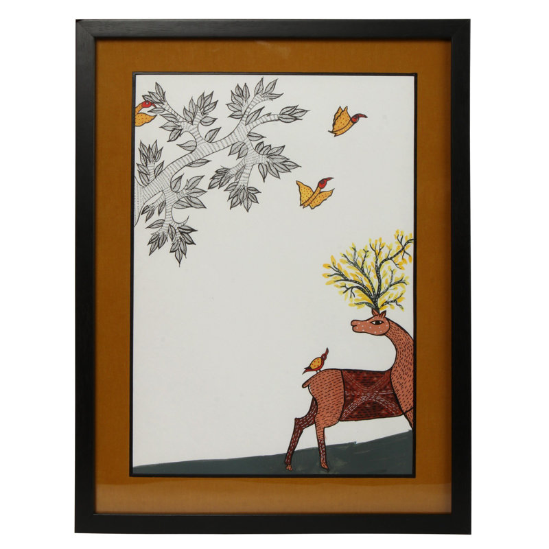 Peinture d'un cerf Gond | Magnifique peinture encadrée | Acrylique sur toile | Par Ritu
