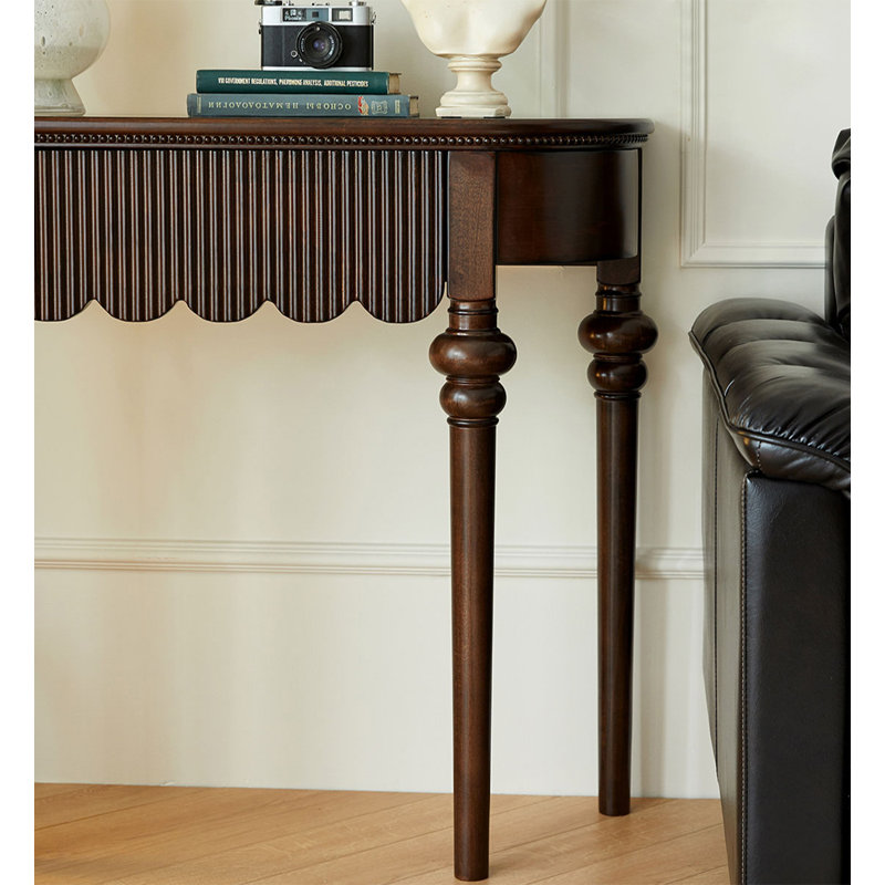 38.58" Walnut color Half Moon Solid Wood Console Table