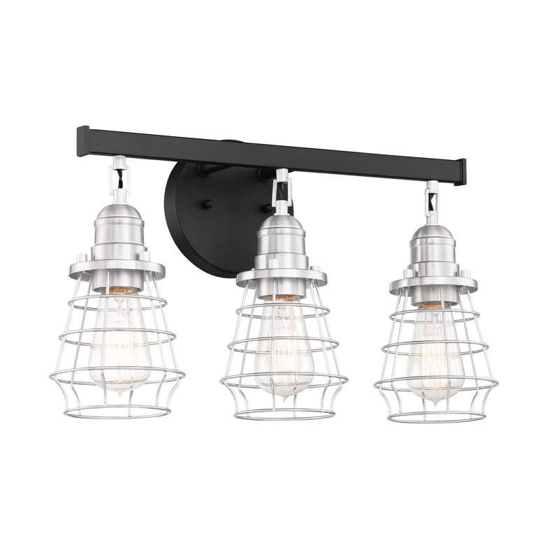 Éclairage de salle de bain à intensité variable 3 lumières Swineford, Noir plat / nickel poli brossé, Nickel poli brossé