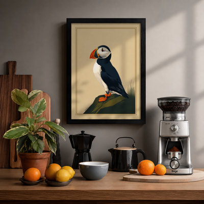 Puffin on the Rocks Vintage - Framed Print