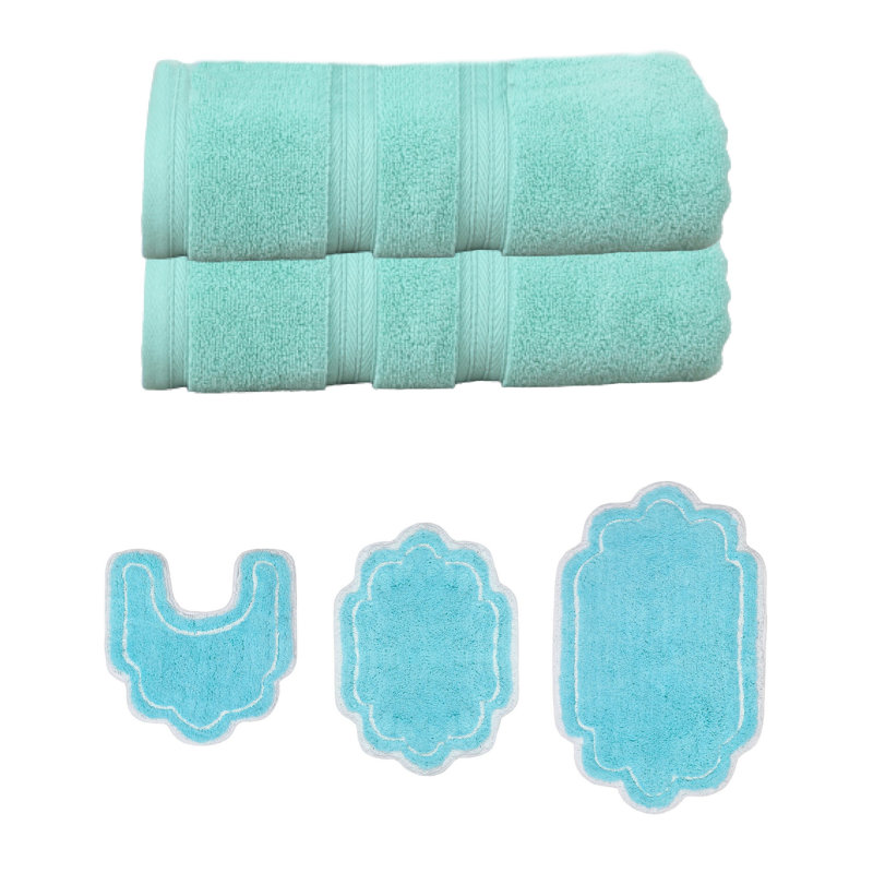 Talbert Collection 100% Soft Cotton 2 PC Bath Towel Set & Bath Rug Set, 2 Piece Bath Towel Set & 3 Piece Bath Rug Set
