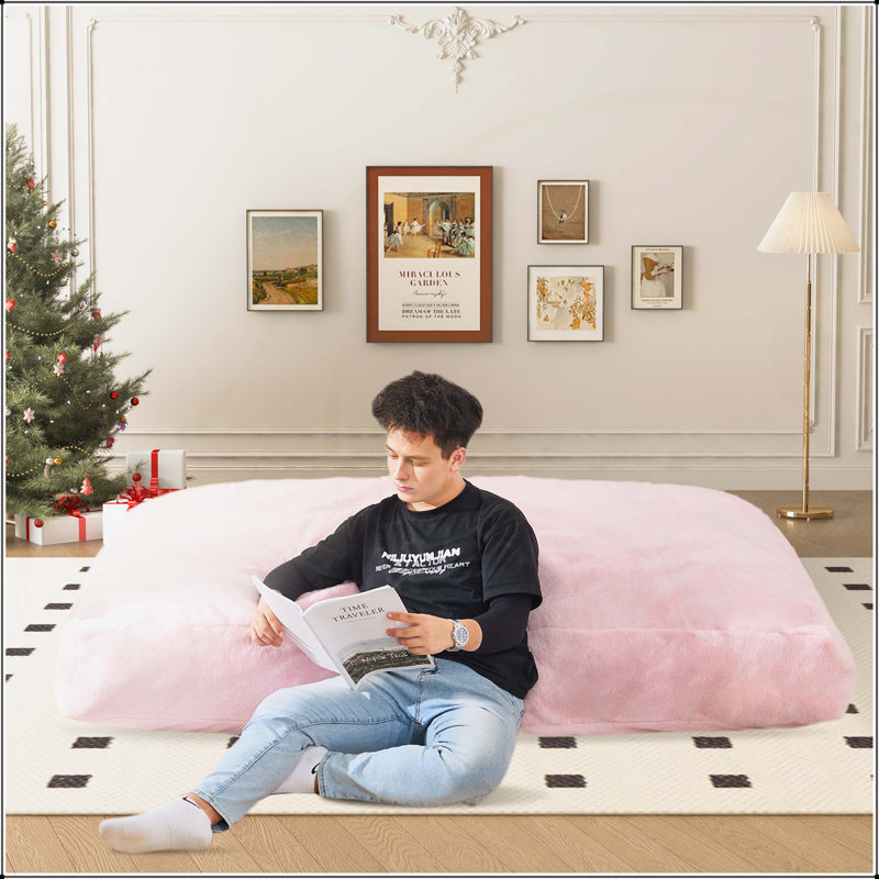 Fauteuil à billes géant rembourrage en mousse haute densité, Fausse fourrure rose