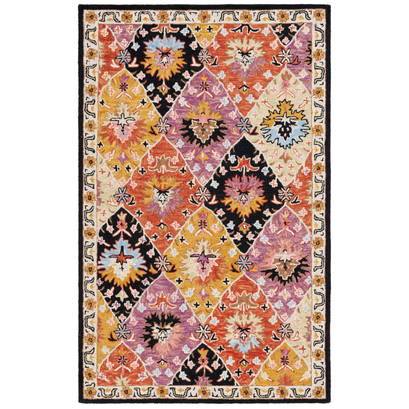 Fredick Tufted Wool/Cotton Southwestern Rug in Yellow/Black/Pink, Rectangle 8' x 10'