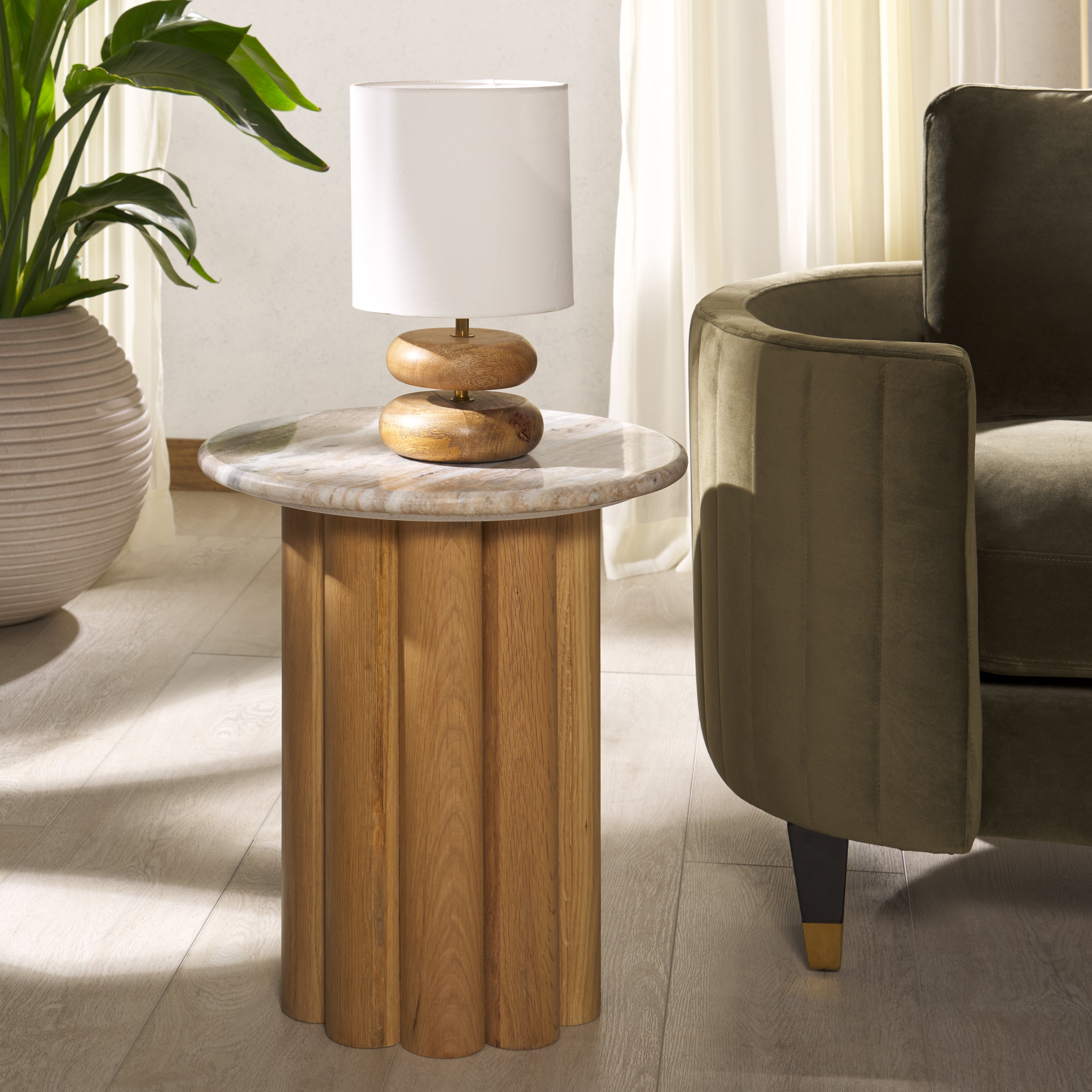 Table D'appoint En Marbre Nanda – 56cm – Naturelle Et Blanche – Paris Prix