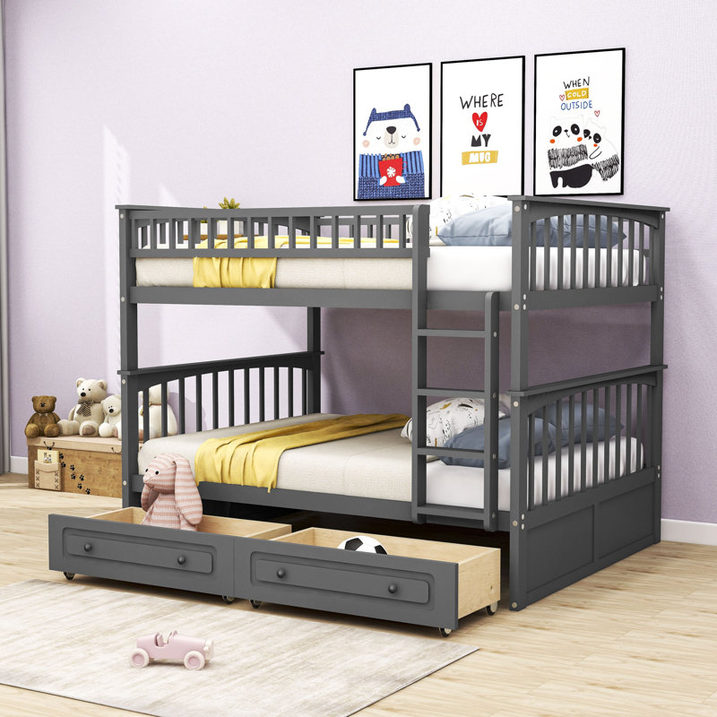 Structure de lit de jour en bois Wren avec clôture, style rustique, pin massif, Double sur double, Blanc