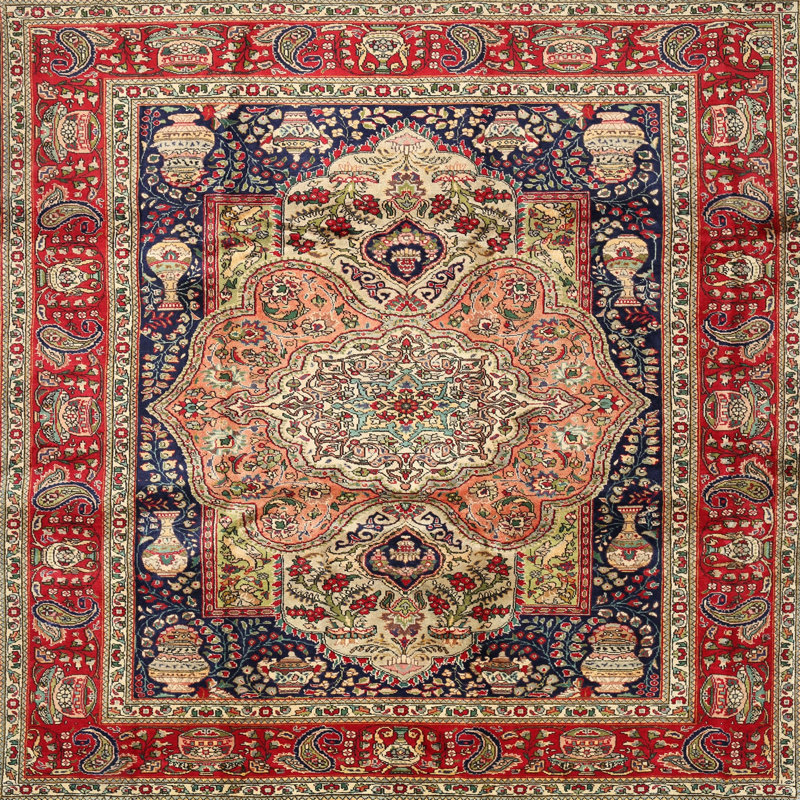 Tapis traditionnel rouge / brun, Carré 5 pi