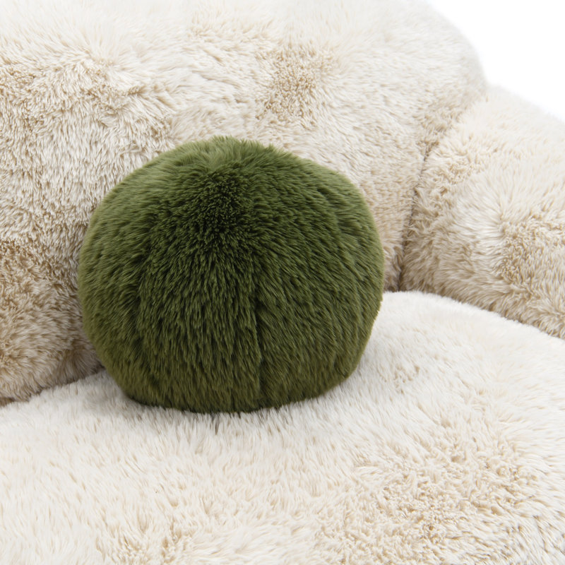 Leann Faux Fur Loveseat With Ball Pillow, Beige