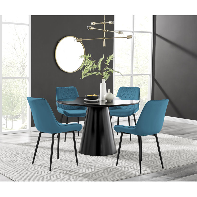 Ensemble de table de salle à manger Edward, Noir, Bleu et noir, 5 pièces: table, 4 chaises