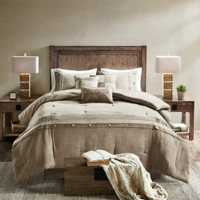 Édredon pour lit très grand brun clair - édredon 7 pièces en faux suède avec boutons décoratifs