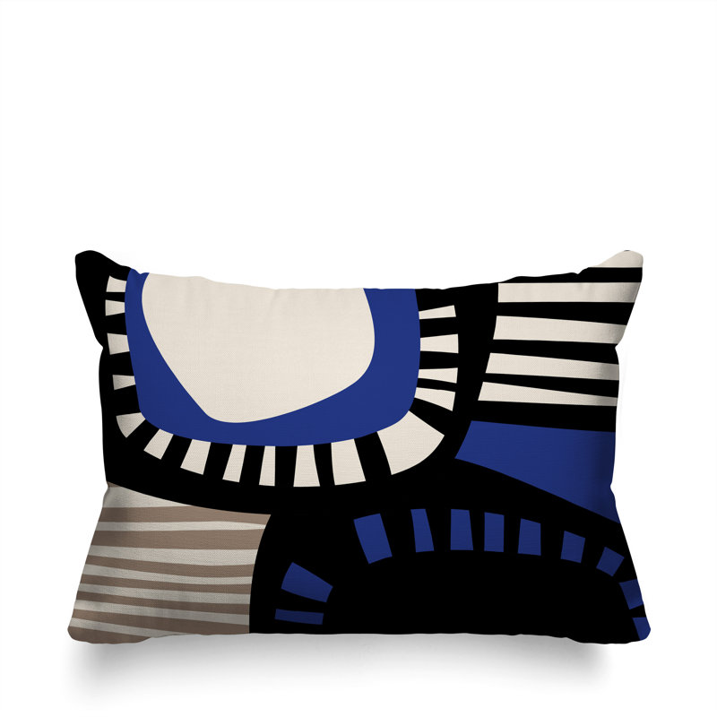 Coussin rectangulaire intérieur / extérieur Alika, H 18 po x l 25 po, Bleu marine / noir / blanc cassé