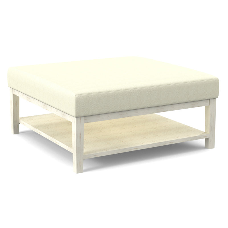 Hammond Square Ottoman, Antique Frost White Finish, White Performance Fabric; 0851-94