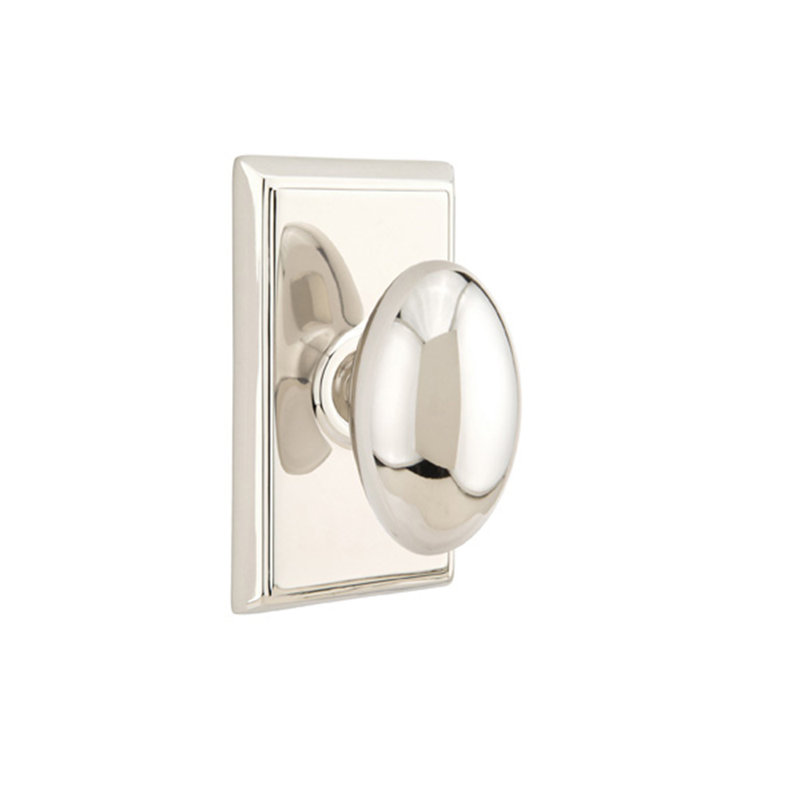 Ensemble de faux boutons Emtek avec rosette rectangulaire et bouton d'œuf, Nickel poli - à vie