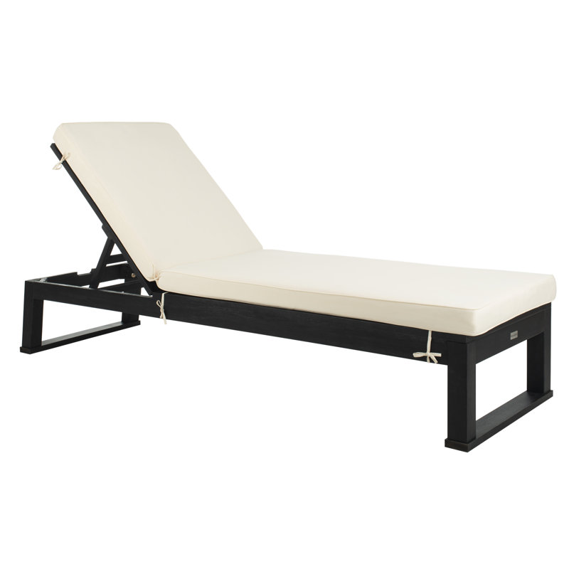 Chaise longue simple inclinable en eucalyptus avec coussins 80,9 po Faunce, Beige, Noir