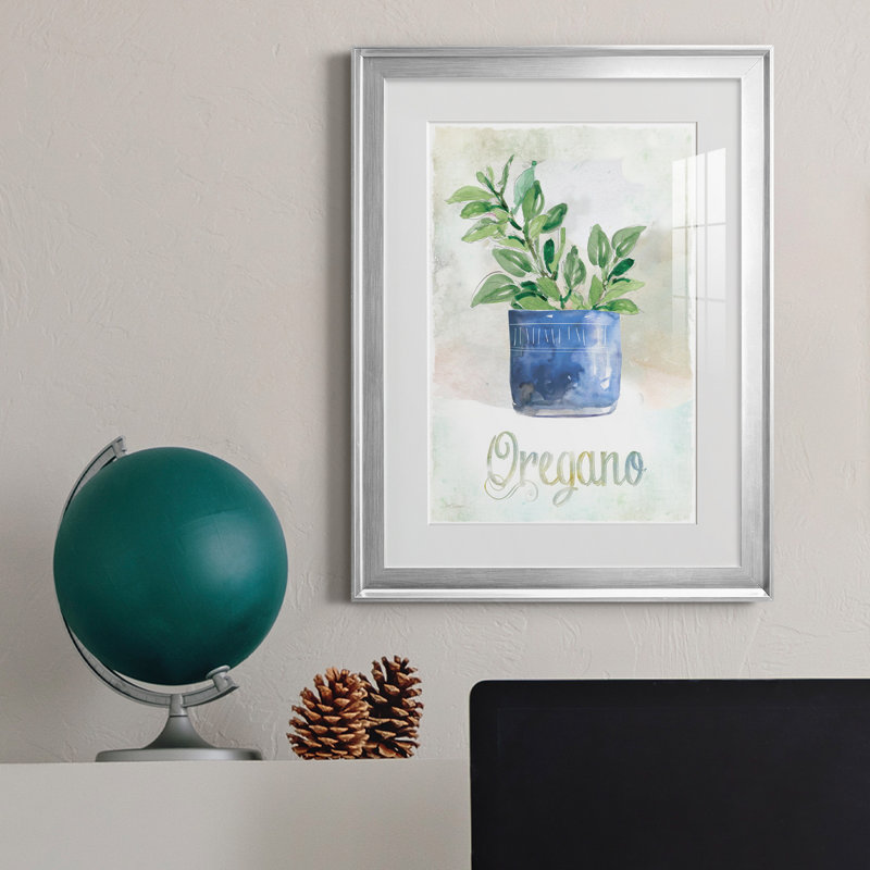 Origan en pot - Peinture sur toile encadrée, H 22,5 po x l 30,5 po x P 1,5 po, Argent