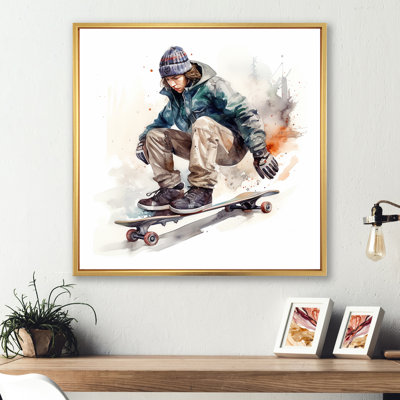 «Skateboarder Charm In Winter», reproduction sur toile