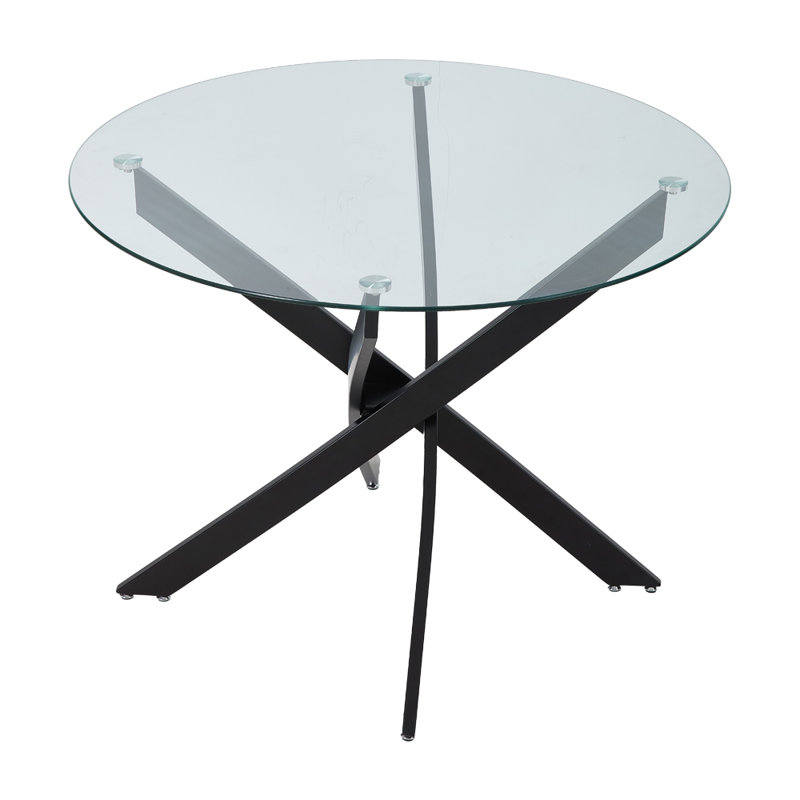 Round Glass Top Metal Base Dining Table, 75cm H x 80cm W x 80cm D