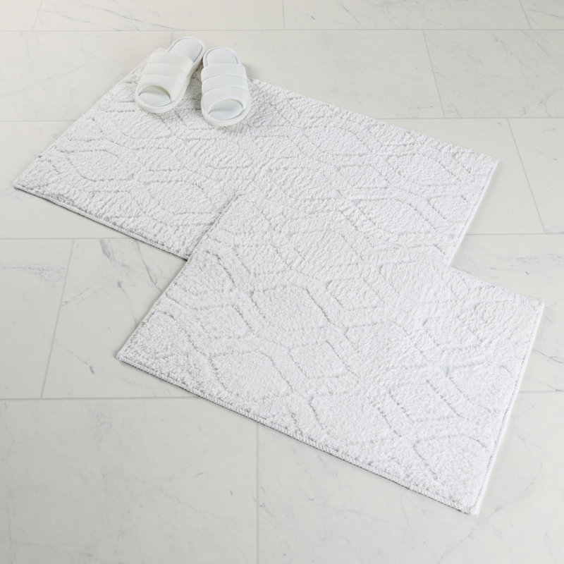 Brou Diamond Lattice Textured Machine Washable 2 Piece Bathroom Rug Set, MEDIUM- 2 Piece Set, White