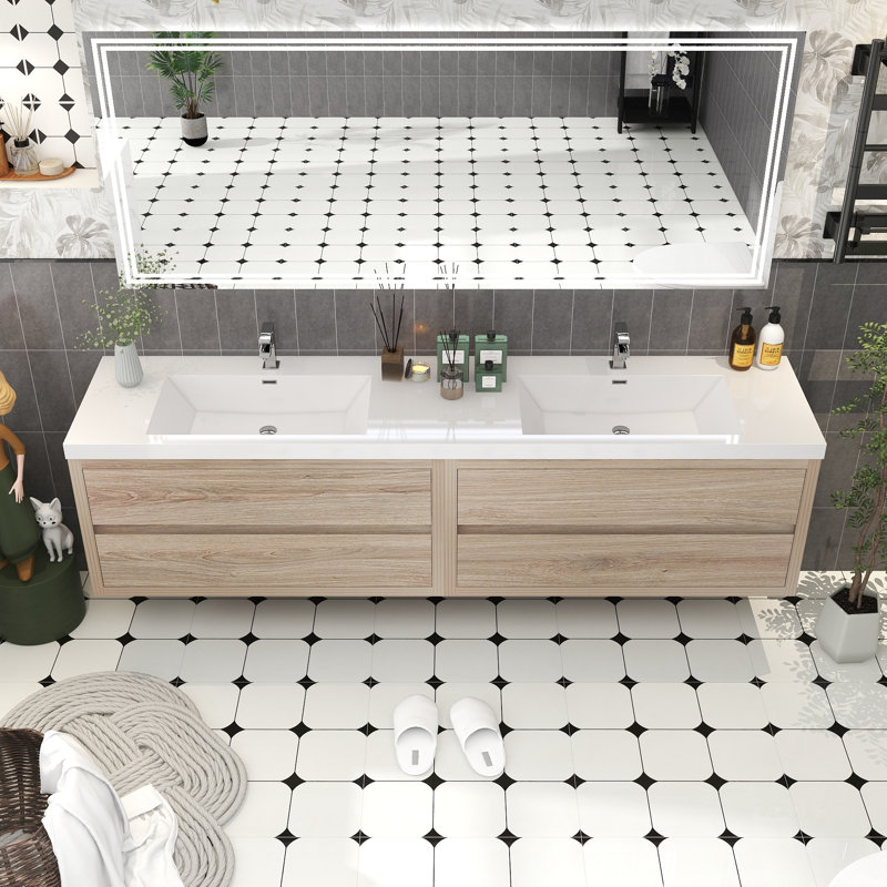 Deshler 83.5'' Double Bathroom Vanity with Acrylic Top, White Oak